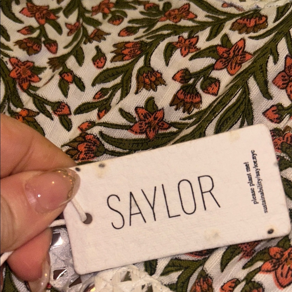 SAYLOR Cream Floral Mini Dress with Green and Orange Print - Picture 3 of 4